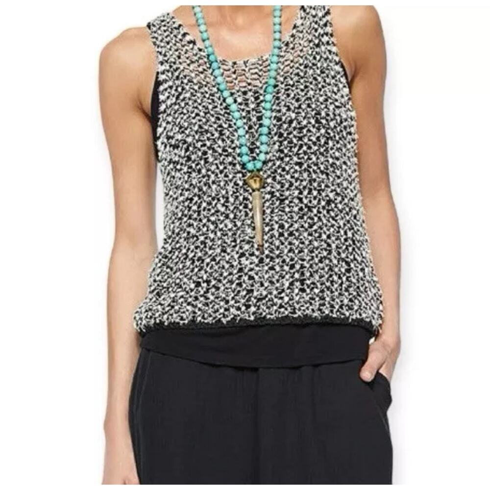 EILEEN FISHER Womens Italian Yarn Crop Tufted Twist Open Knit Tank Size XS